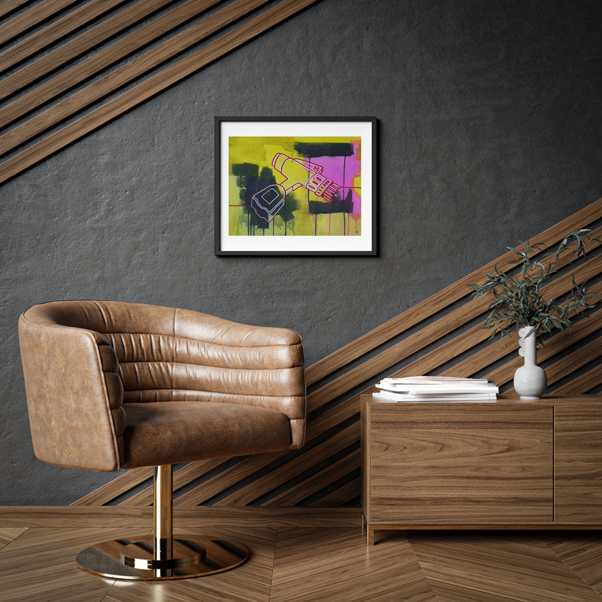 Welder Run Framed Poster — Yellow Pink Space Art