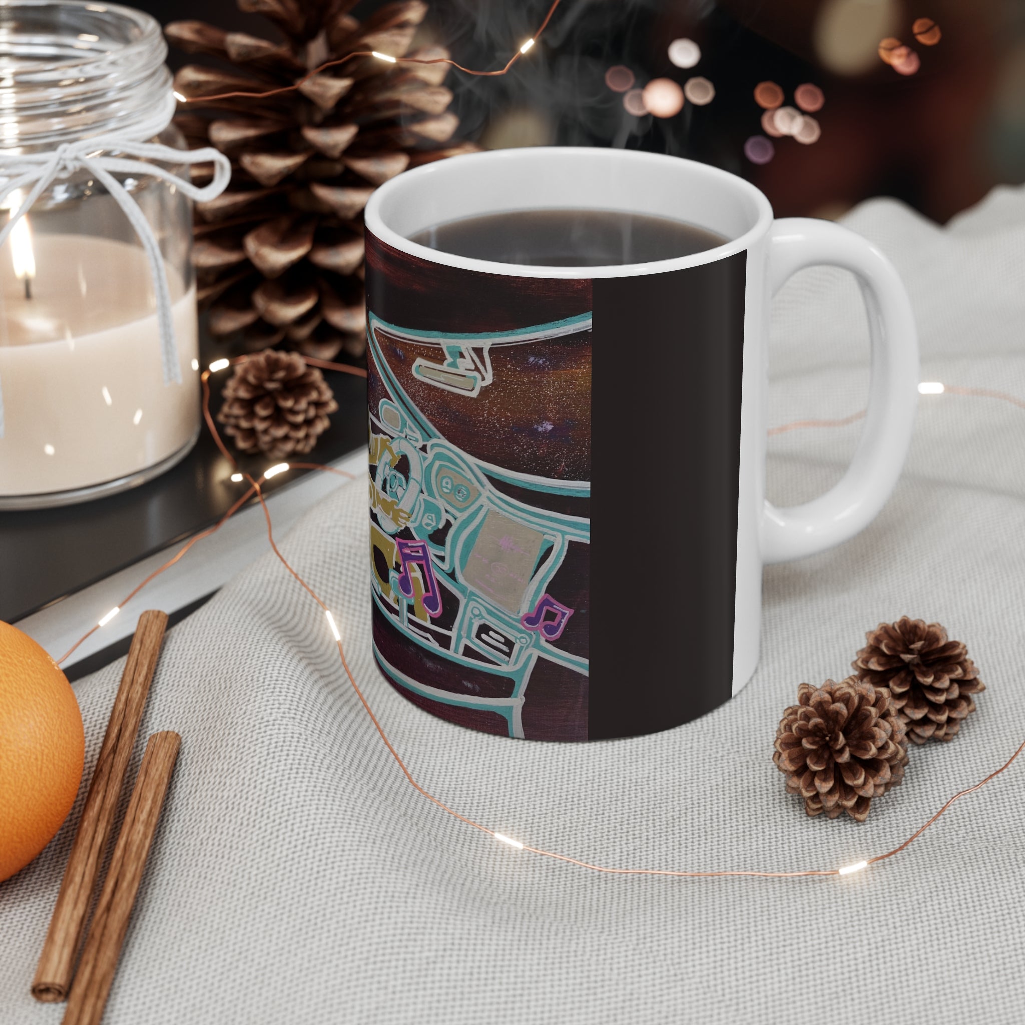 Shut up and Drive Ceramic Coffee Mug — Neon Pop‑Art Sci‑Fi 11oz