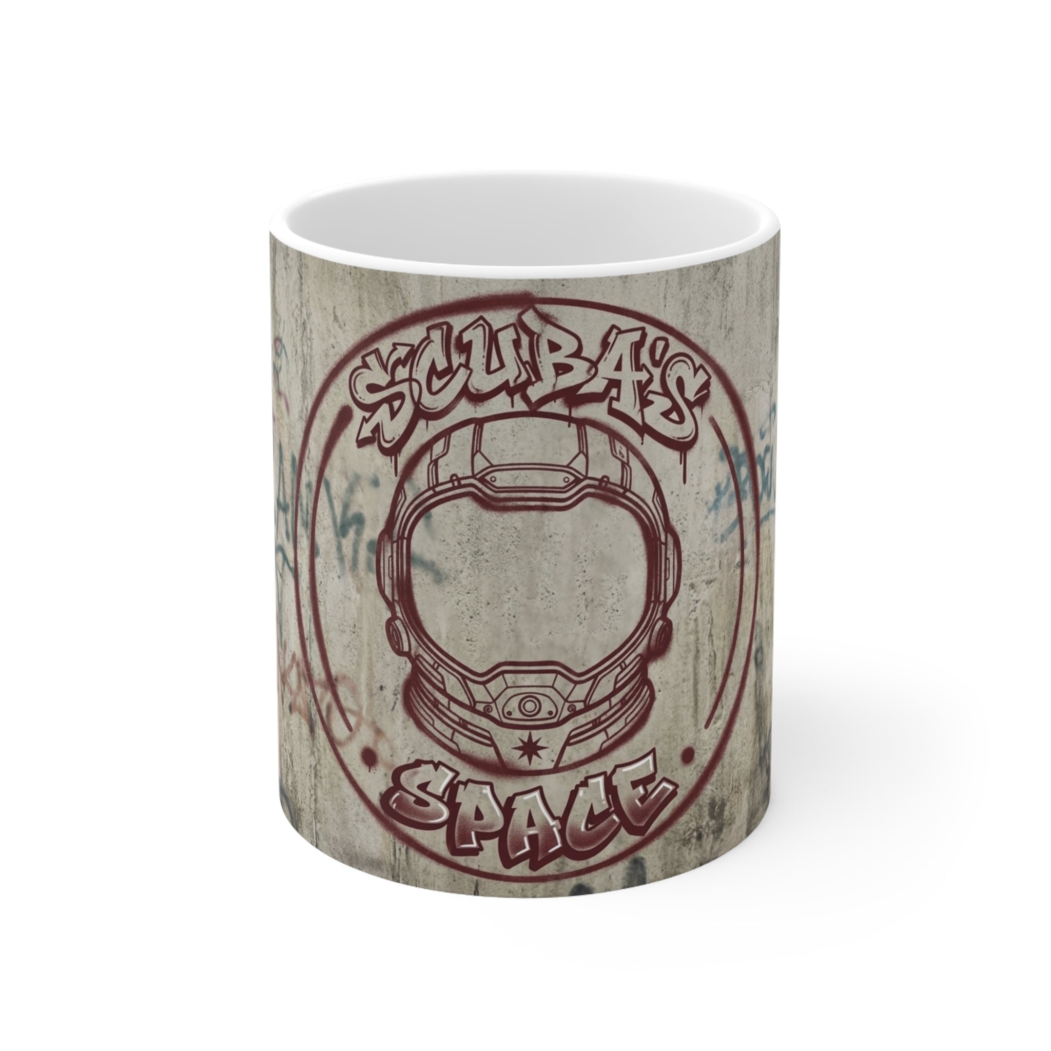 Scuba's Space Logo Ceramic Mug – Retro Graffiti Coffee Cup 11oz