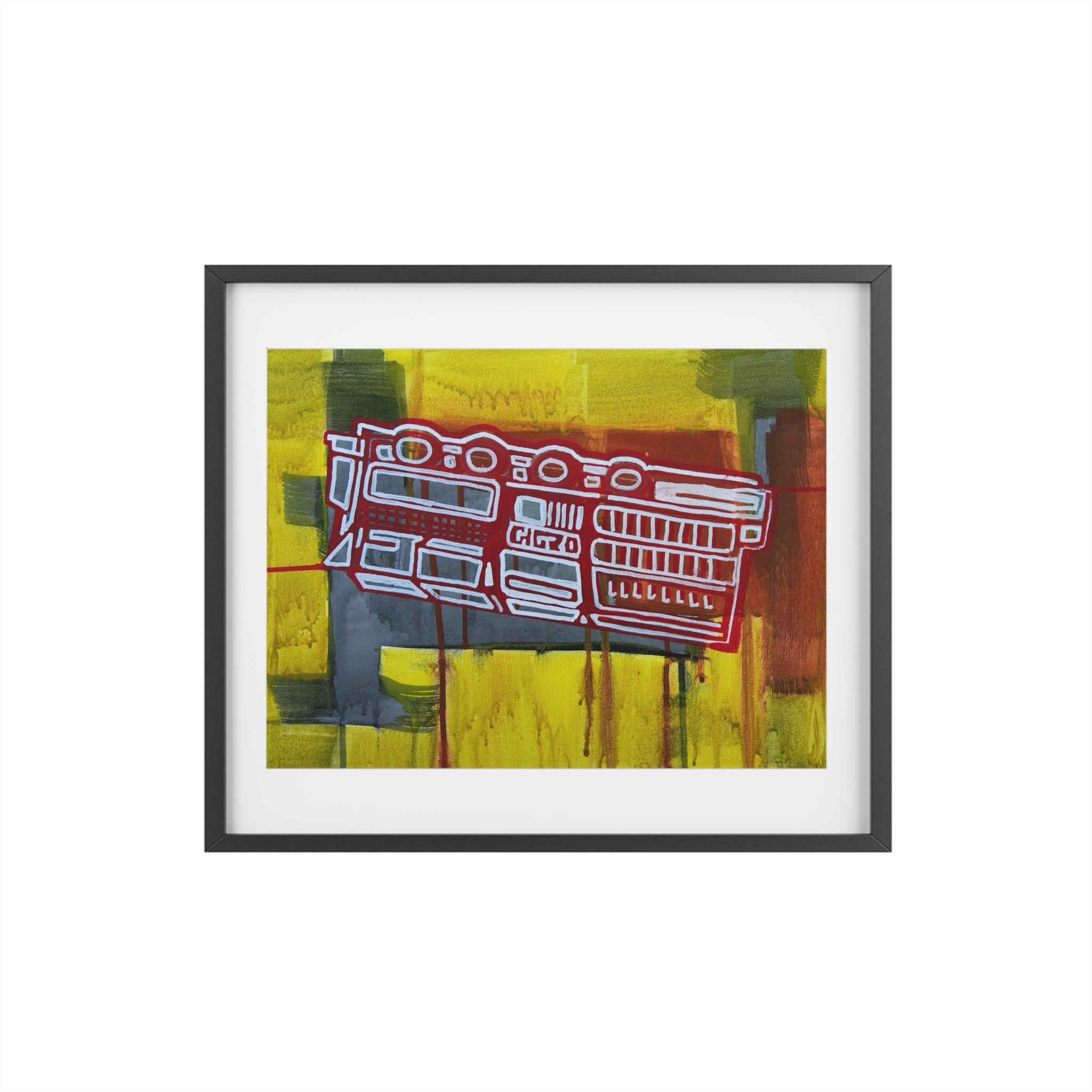 Wrist Computer Framed Poster — Red yellow Scifi Art Print
