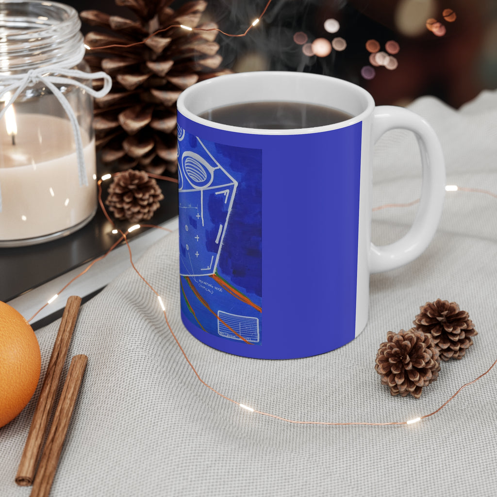 Manifold Ceramic Coffee Cup — Minimalist Manifold Abstract Blueprint Painting 11oz