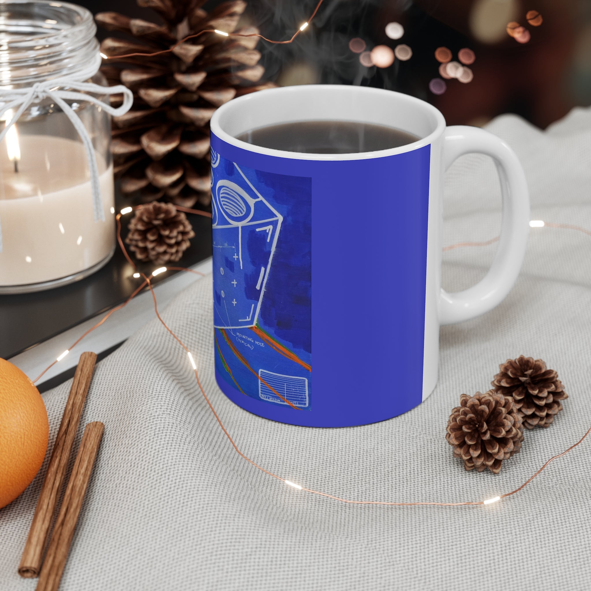 Manifold Ceramic Coffee Cup — Minimalist Manifold Abstract Blueprint Painting 11oz