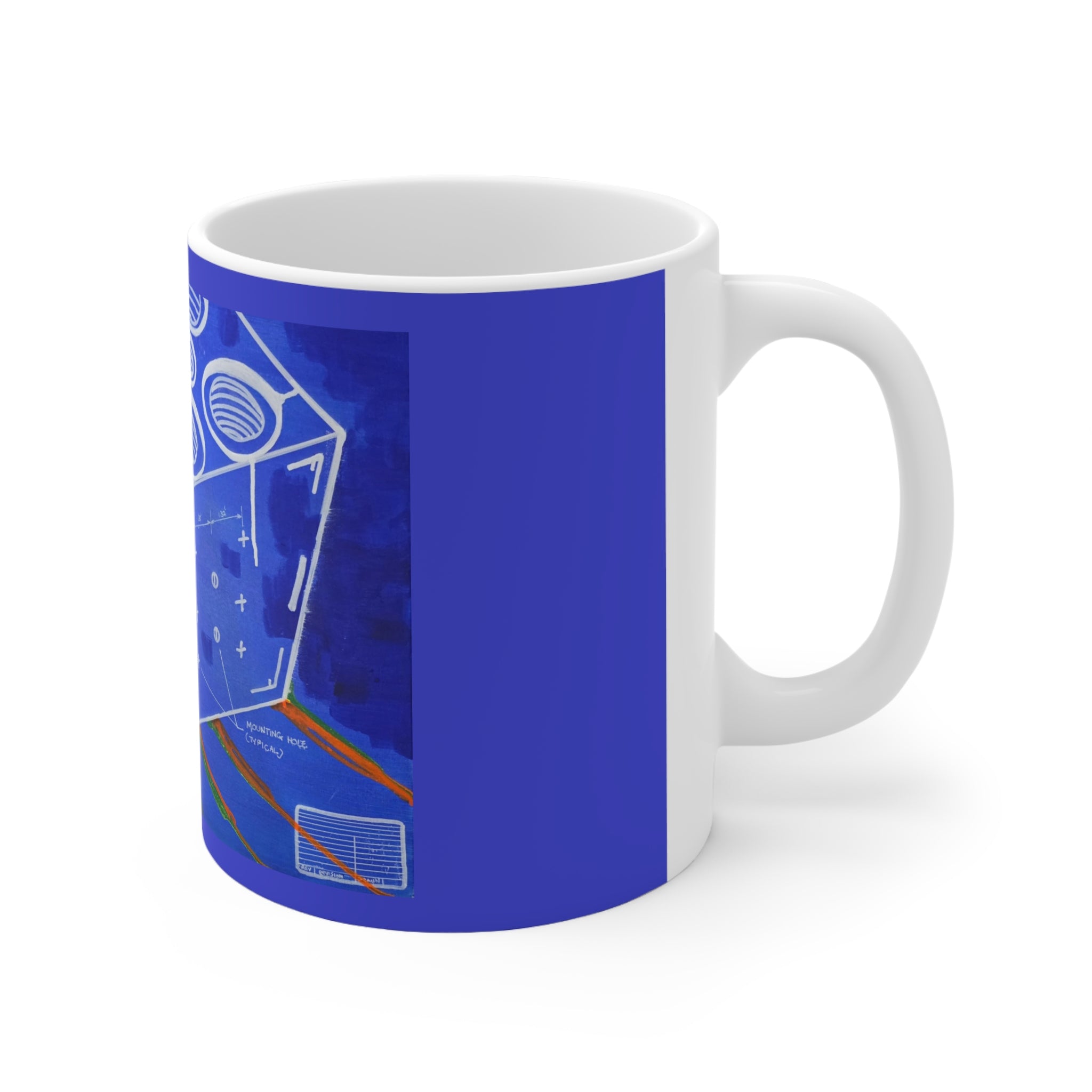 Manifold Ceramic Coffee Cup — Minimalist Manifold Abstract Blueprint Painting 11oz