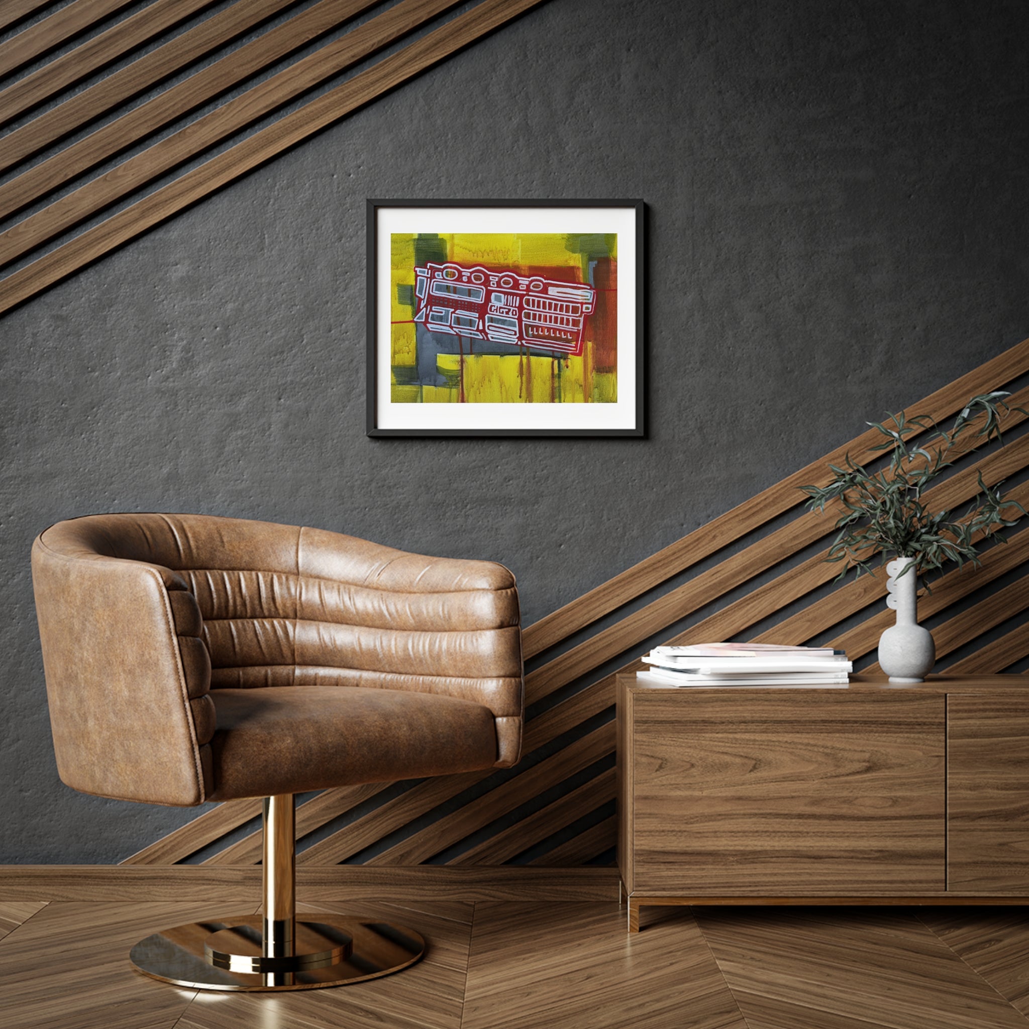 Wrist Computer Framed Poster — Red yellow Scifi Art Print