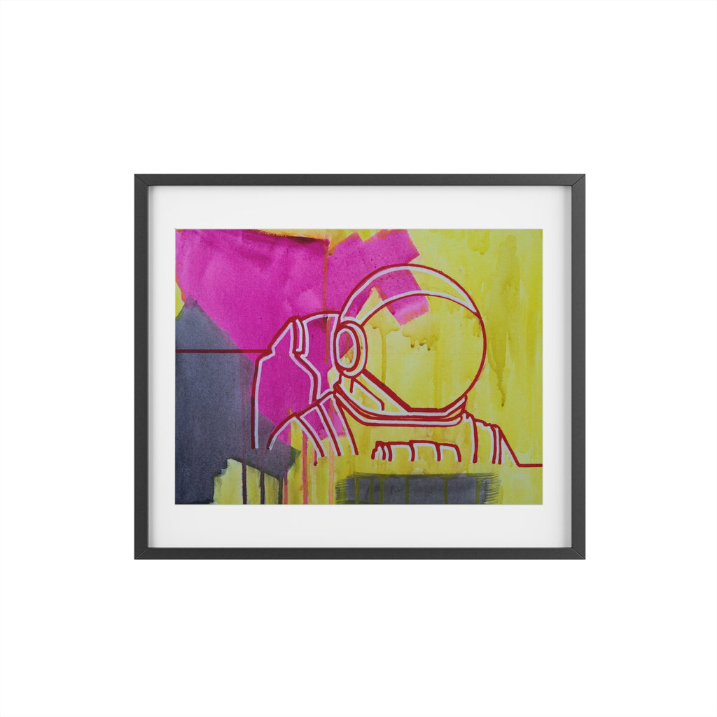 Astro Guy Framed Poster — Neon Pink & Yellow Space Art
