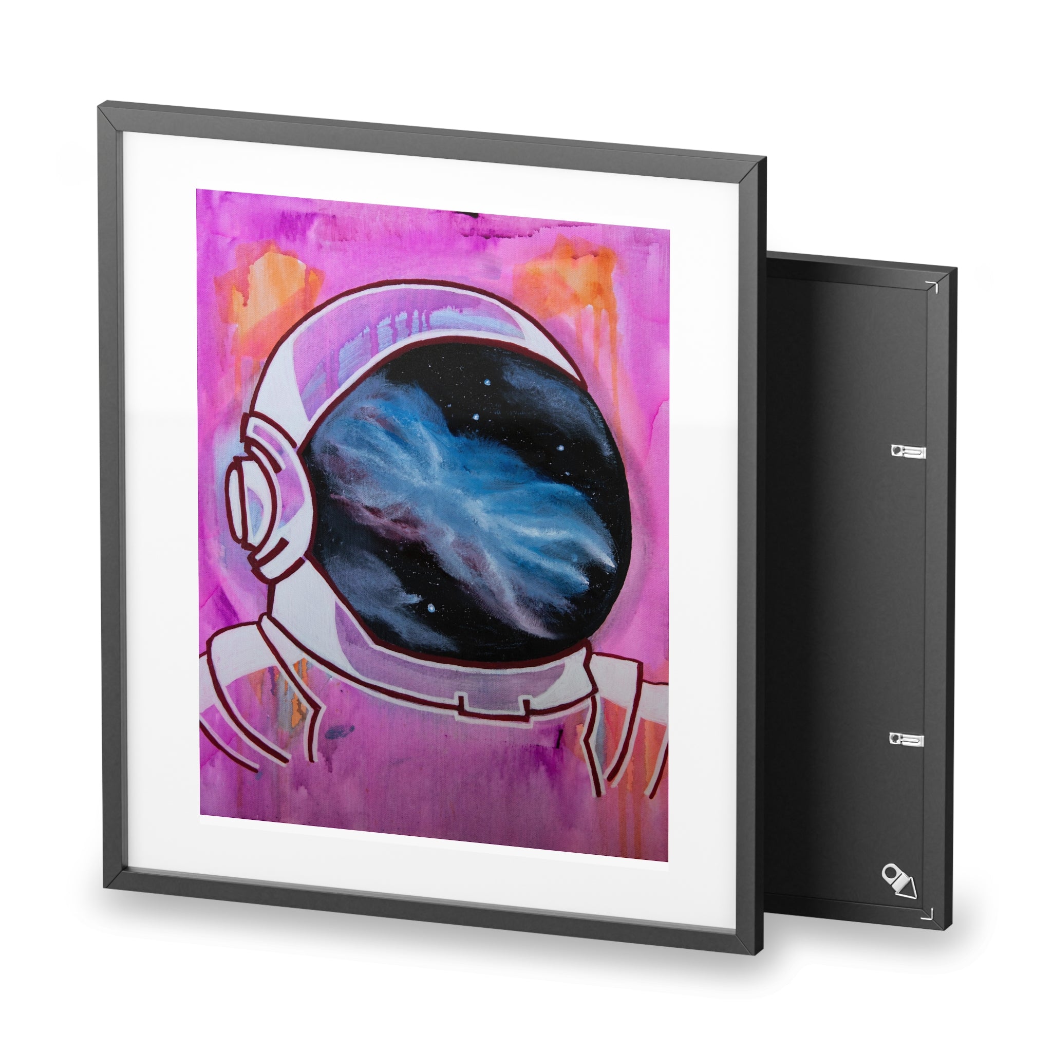 Contemplations Framed Poster — Cosmic  Astronaut Helmet Mirror Visor Art