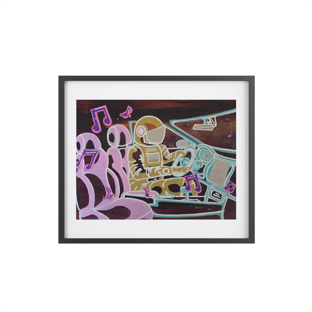 Shut up and Drive Framed Poster —  Matte Space Car Print Neon Pop-Art Astronaut Driving