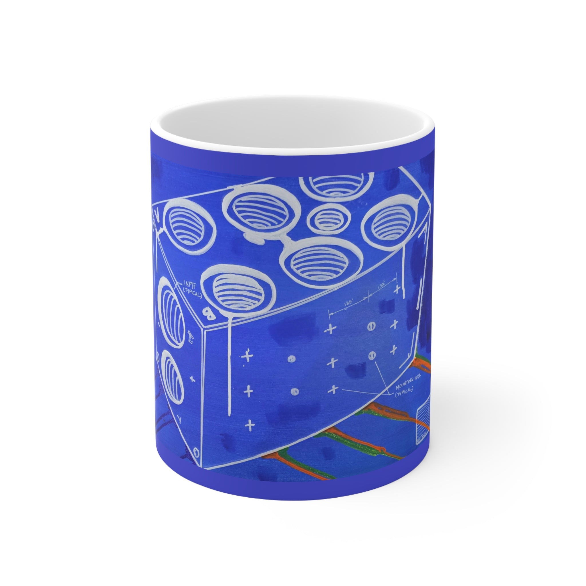 Manifold Ceramic Coffee Cup — Minimalist Manifold Abstract Blueprint Painting 11oz