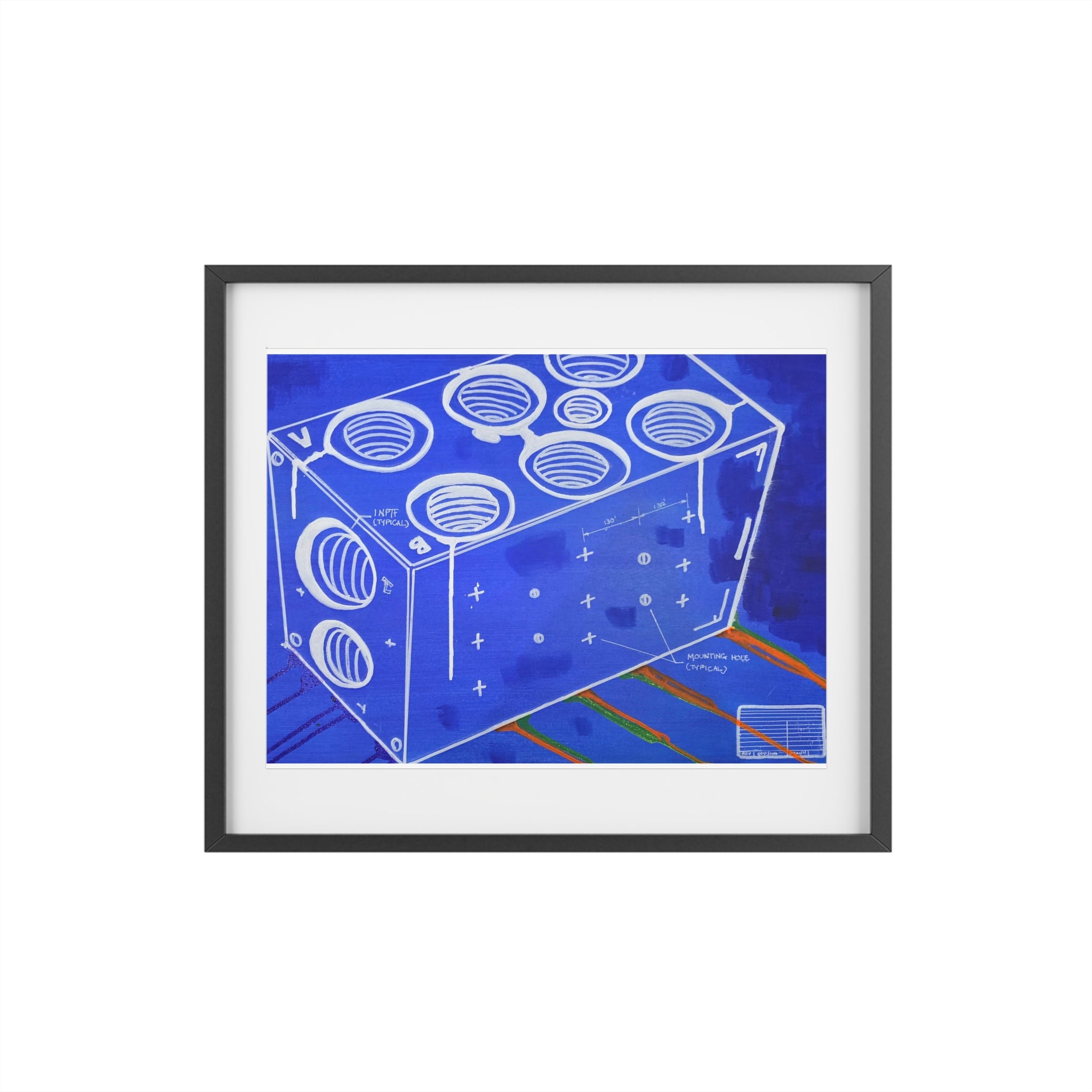Manifold Framed Poster — Blue, White Abstract blueprint industrial