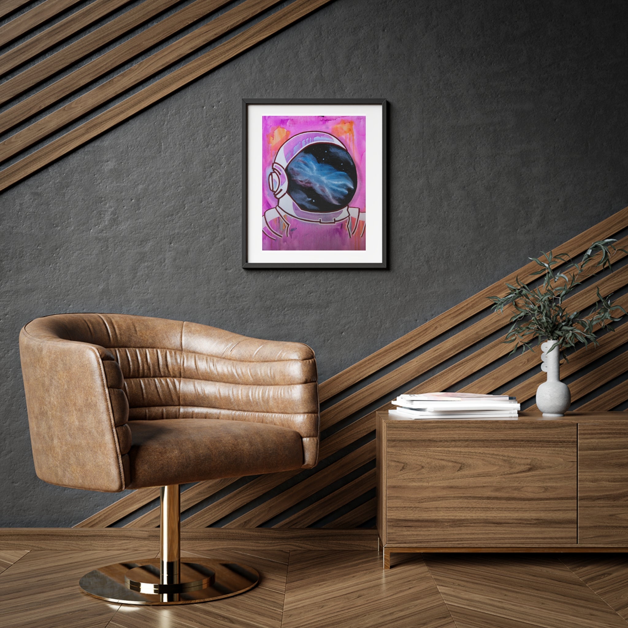Contemplations Framed Poster — Cosmic  Astronaut Helmet Mirror Visor Art