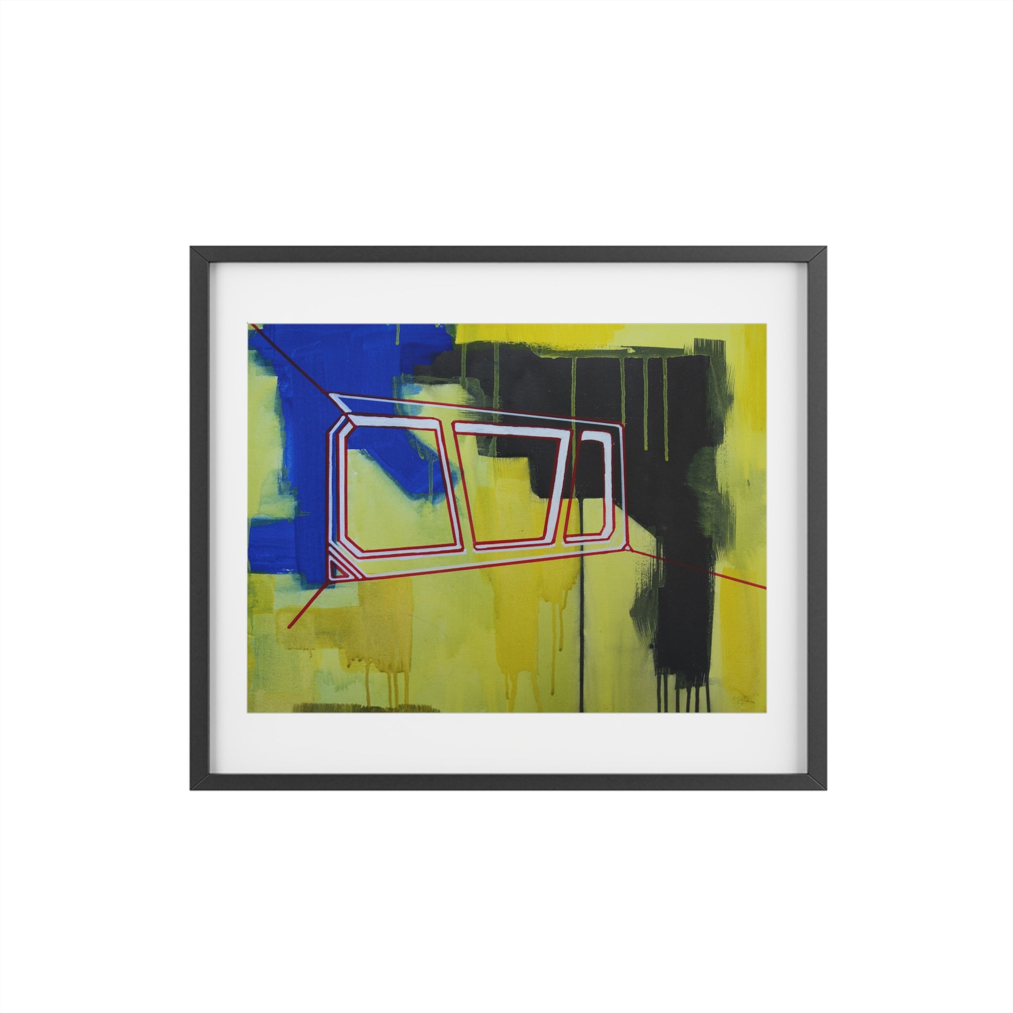 Window Walk By Framed Poster —  Yellow Blue Black Minimal Abstract Sci‑Fi Matte Print