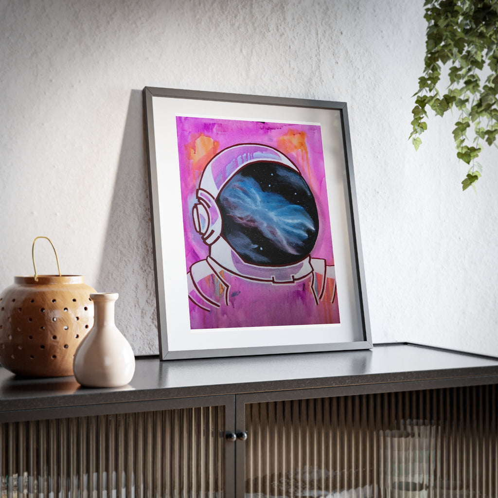 Contemplations Framed Poster — Cosmic  Astronaut Helmet Mirror Visor Art