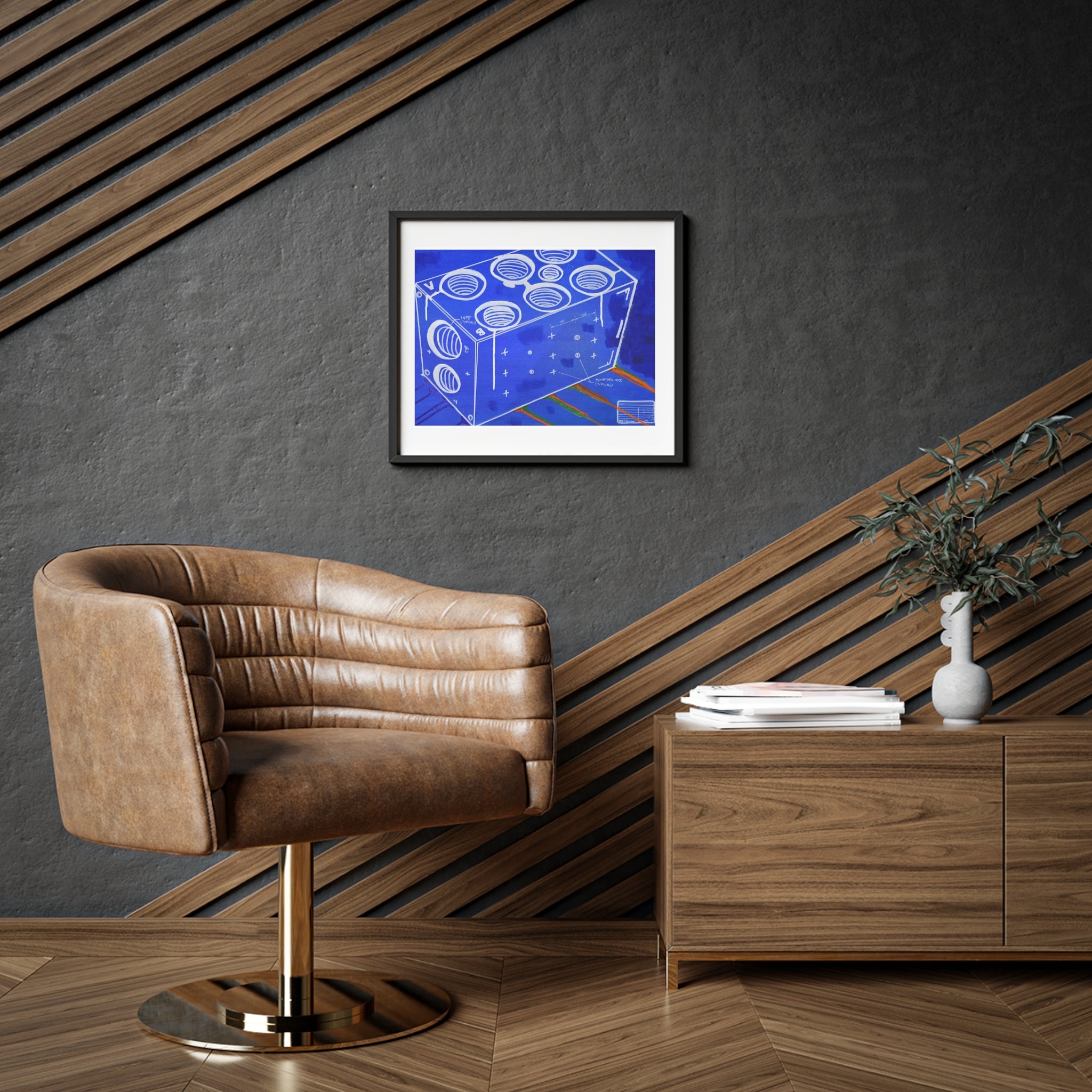 Manifold Framed Poster — Blue, White Abstract blueprint industrial