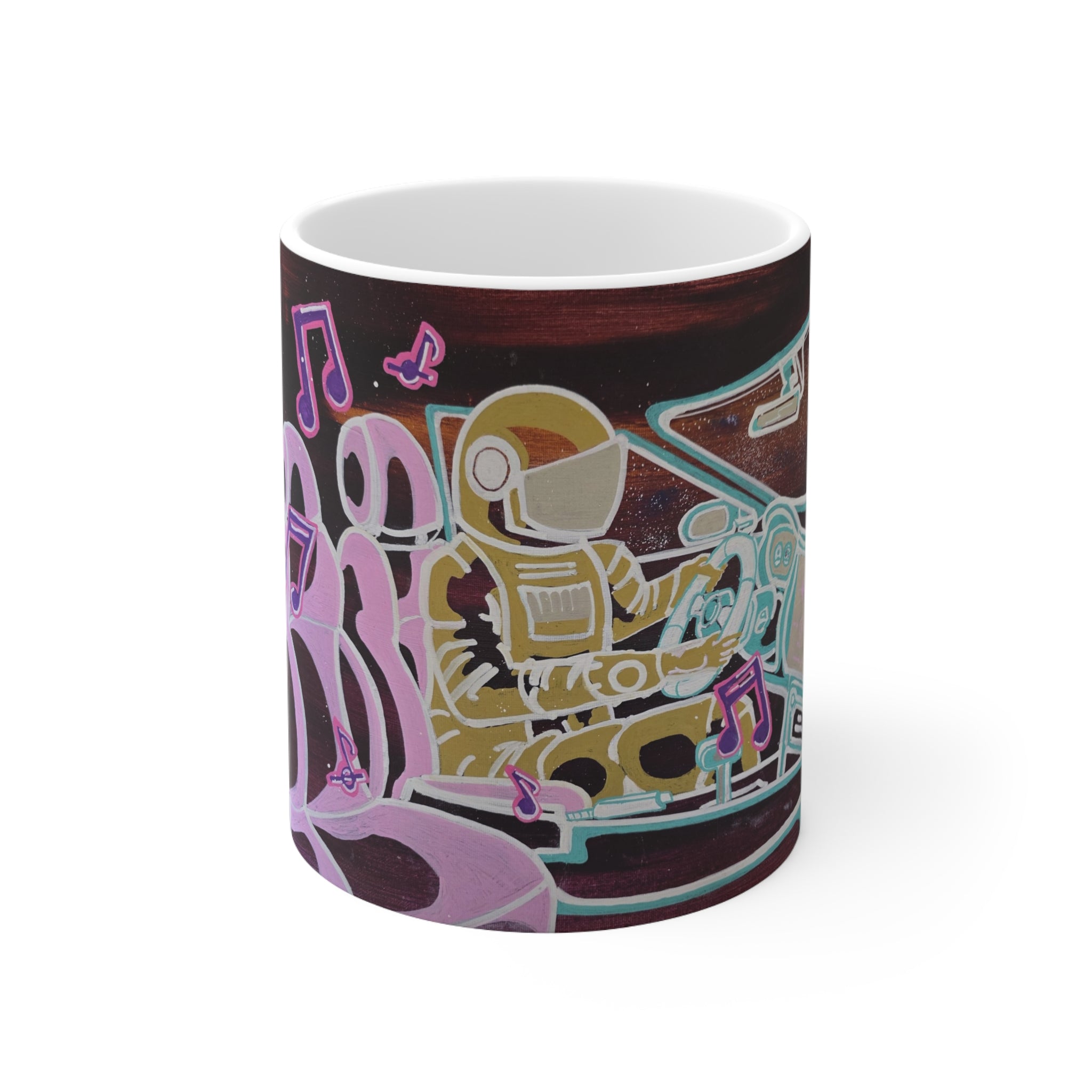 Shut up and Drive Ceramic Coffee Mug — Neon Pop‑Art Sci‑Fi 11oz