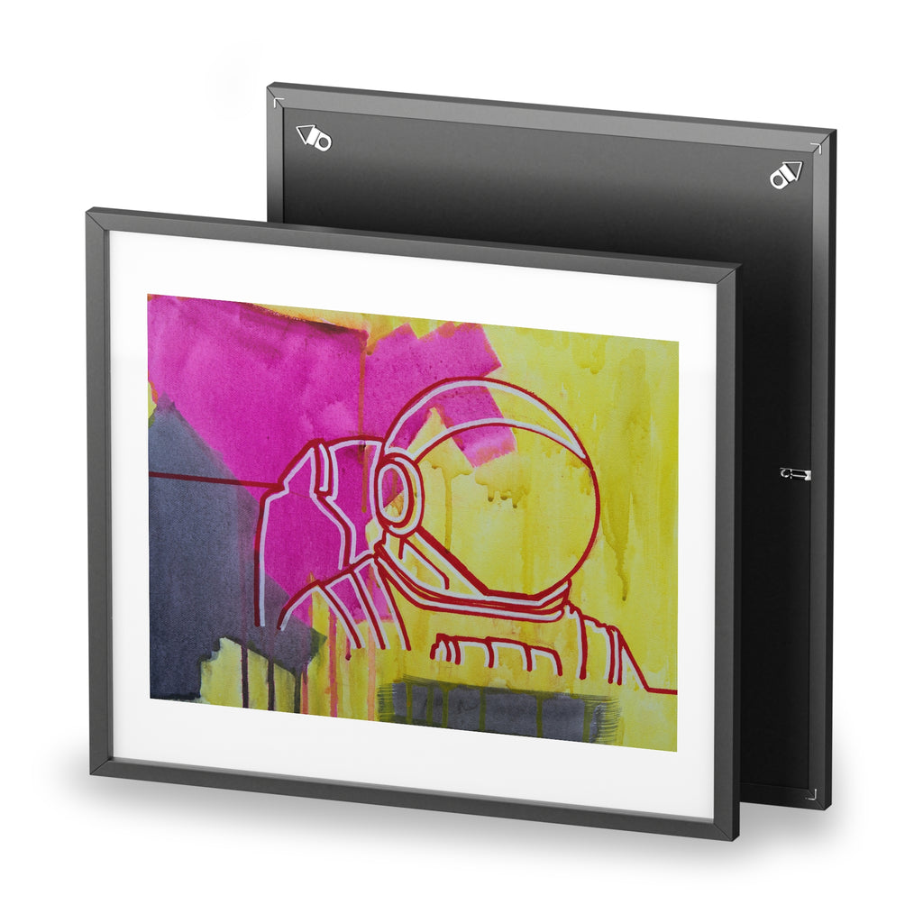 Astro Guy Framed Poster — Neon Pink & Yellow Space Art