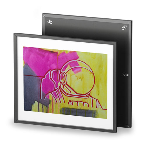 Astro Guy Framed Poster — Neon Pink & Yellow Space Art