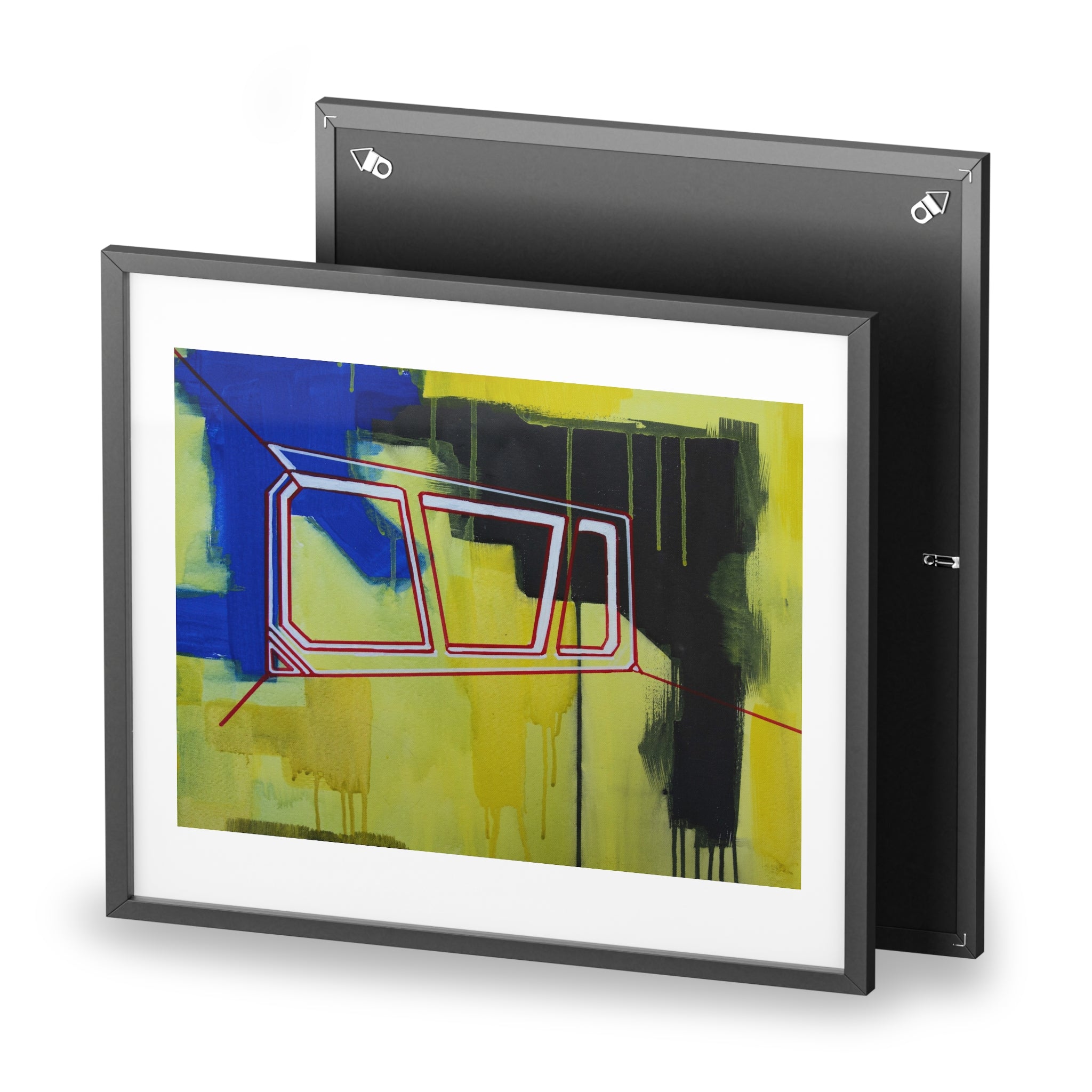Window Walk By Framed Poster —  Yellow Blue Black Minimal Abstract Sci‑Fi Matte Print