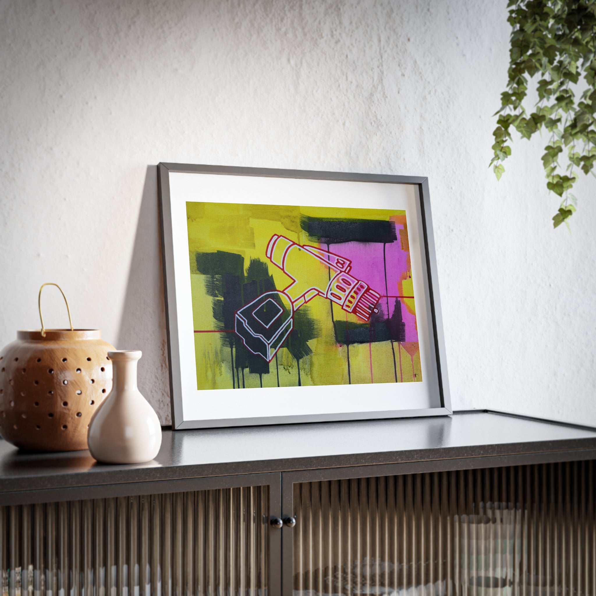 Welder Run Framed Poster — Yellow Pink Space Art