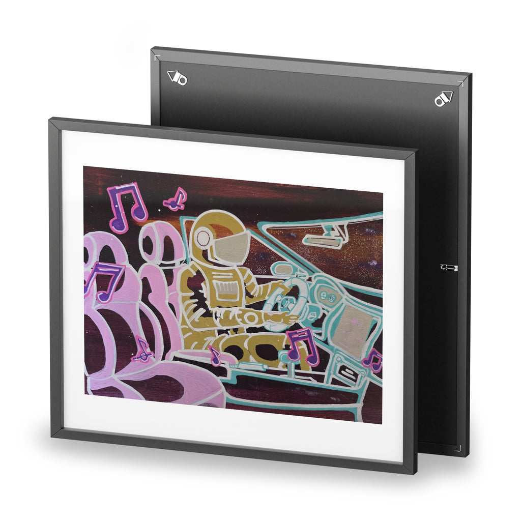 Shut up and Drive Framed Poster —  Matte Space Car Print Neon Pop-Art Astronaut Driving
